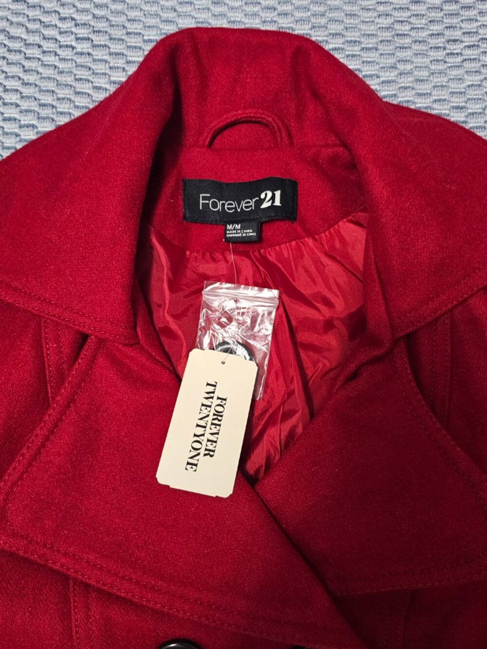 Forever 21 Women's Vibrant Red Double-Breasted Pea Coat Size Medium Fits Small - Picture 4 of 6
